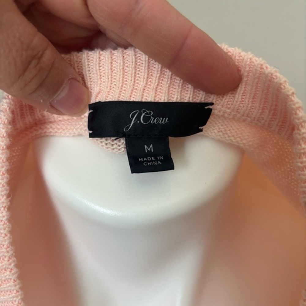 J. Crew Sweater Women Medium Pink Ruffle Cuff Crew Neck Cotton Pullover Preppy - Picture 6 of 9